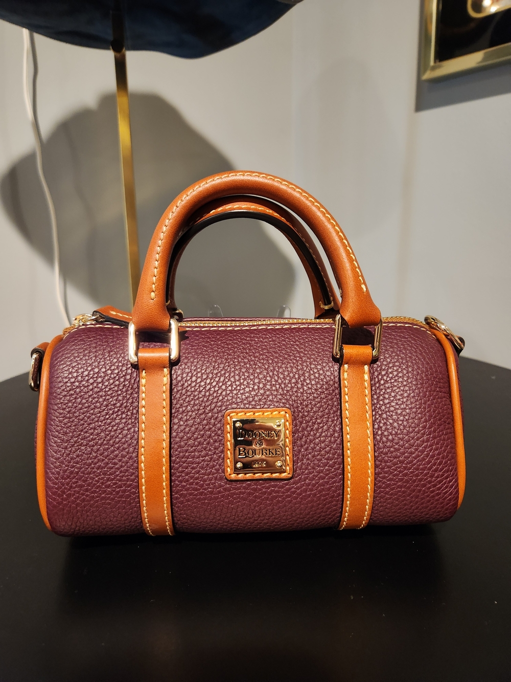 Dooney & Bourke Bordeaux Pebble Leather Satchel with Tan Trim